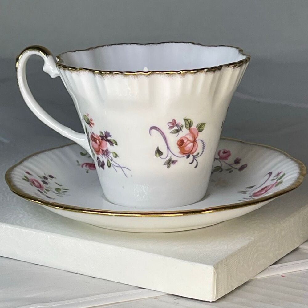 VTG Salisbury pink rose bone China teacup & saucer